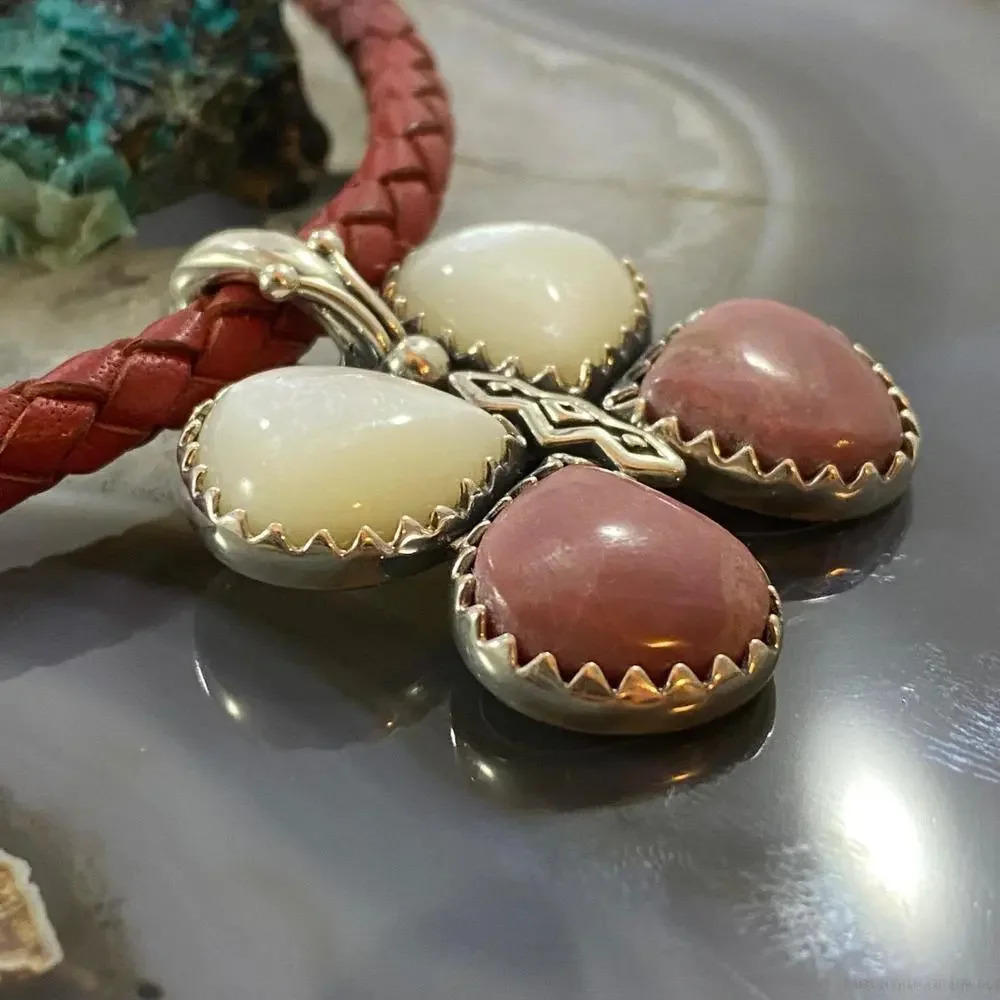 Carolyn Pollack Southwestern Style Sterling Mother of Pearl & Rhodonite Pendant - Picture 3 of 10